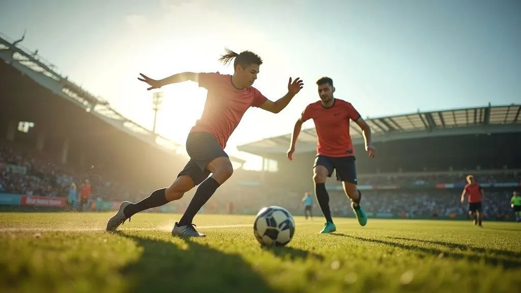 A football player practicing drills on the pitch